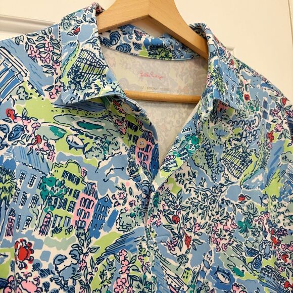 Lilly Pulitzer Charleston Themed Golf Polo Size L Performance stretch Fabric - Picture 5 of 8